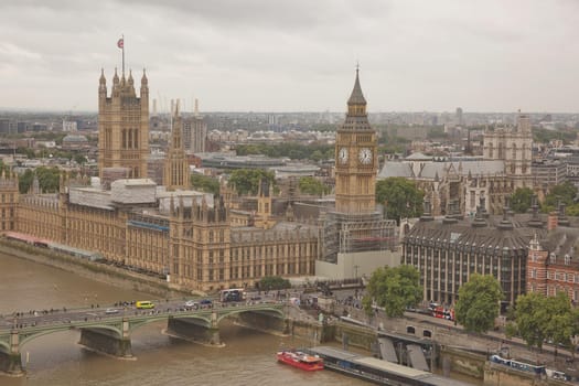 LONDON, UK - SEPTEMBER 08, 2017: The view of the city from the London Eye ferris wheel on the South Bank of River Thames aka Millennium Wheel.