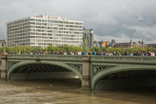 LONDON, UK - SEPTEMBER 08, 2017: St Thomas Hospital located on the banks of the river Thames, Westminster in London.