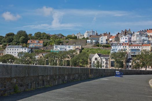 ST. PETER PORT, GUERNSEY, UK - AUGUST 16, 2017: Scenic view of a bay in St. Peter Port in Guernsey, Channel Islands, UK.