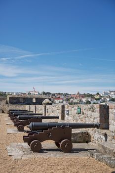 ST. PETER PORT, GUERNSEY, UK - AUGUST 16, 2017: Traversing Carriage Cannon at Castle Cornet in St Peter Port, Guernsey, UK.