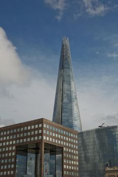 LONDON, UK - SEPTEMBER 08, 2017: Renzo Piano new skyscraper 'The Shard' in London. The 95-story Shard, standing at 310 meters (1,016 feet), is the tallest building in Western Europe.