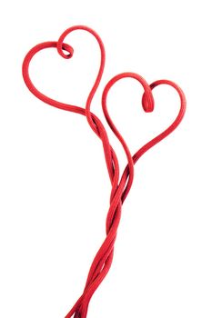 red shoe lace in a shape of two hearts