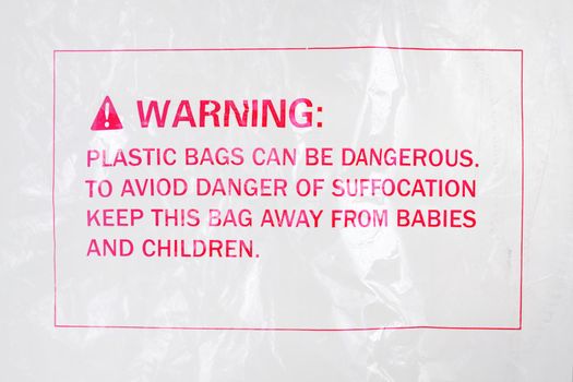 plastic bag warning sign on a packaging