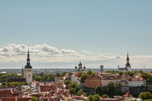 TALLINN, ESTONIA - JULY 07, 2017: View of the wall surrounding center of the city of Tallinn in Estonia and Alexander Nevsky Cathedral