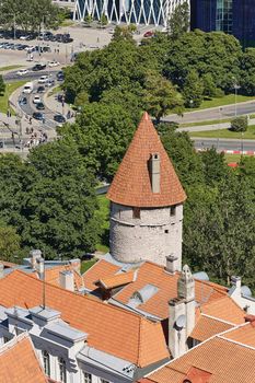 TALLINN, ESTONIA - JULY 07, 2017: Downtown architecture of old town city of Tallinn in Estonia.