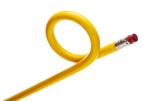 yellow bent pencil isolated on white background