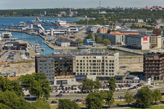 TALLINN, ESTONIA - JULY 07, 2017: View of the town and the port of the city of Tallinn in Estonia.