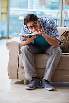 Caucasian student preparing for university exams 