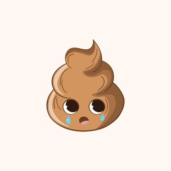 Cartoon poo, template feces icon. Kawaii poop isolated on white background. Shit pattern, evil turd. Vector illustration for invitation, poster, card, fabric, textile. Doodle style.