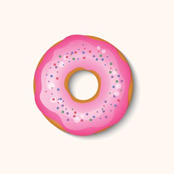 Donut with color icing and multicolored powder isolated on a white background. 3d realistic food icon. Template modern design for invitation, poster, card, fabric. Realistic vector illustration.