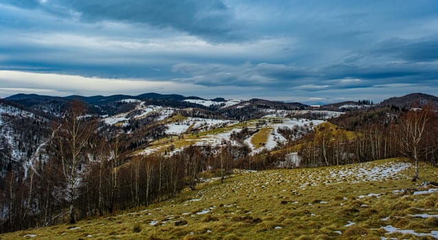 beautiful winter landscapes in the Romanian mountains, Fantanele village area, Sibiu county, Cindrel mountains, Romania