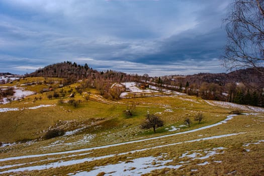 beautiful winter landscapes in the Romanian mountains, Fantanele village area, Sibiu county, Cindrel mountains, Romania