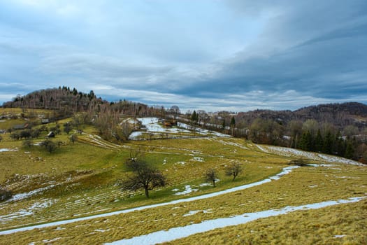 beautiful winter landscapes in the Romanian mountains, Fantanele village area, Sibiu county, Cindrel mountains, Romania