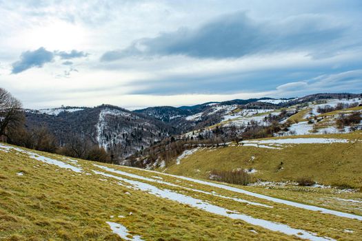 beautiful winter landscapes in the Romanian mountains, Fantanele village area, Sibiu county, Cindrel mountains, Romania