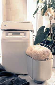 Household appliances: electric oven for baking bread at home. The white bread baked in it.