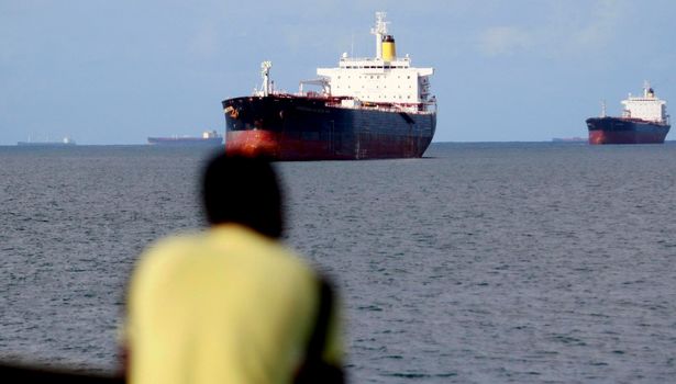 salvador, bahia / brazil -  november 4, 2014: Freighter ships are seen docked in the Todos os Santos Bay in Salvador.