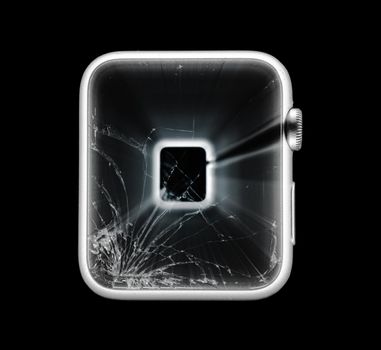 electronic watch with broken glass, zoom blur