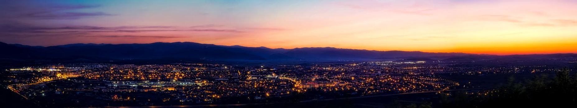 Sunset panoramic view over the Sibiu city, Romania