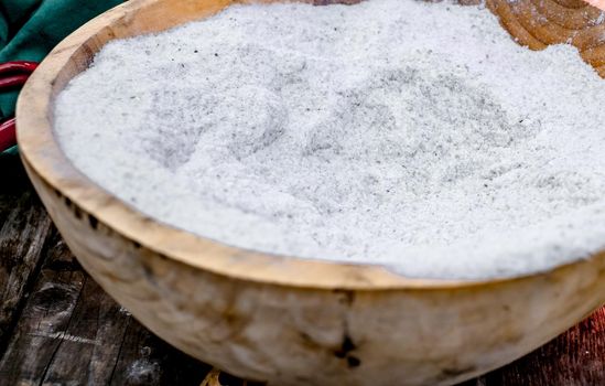 wooden bowl with sea salt