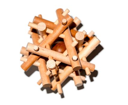 Wooden Brain Bamboo Puzzle on white background
