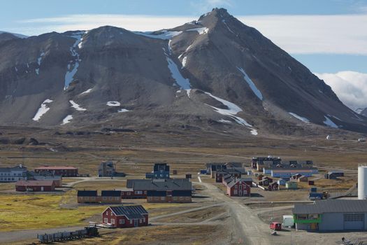 Ny-Alesund, Svalbard, Norway - July 24 2017: The small town of Ny Alesund in Svalbard, a Norwegian archipelago between Norway and North Pole. It's the most northerly civilian settlement in the world.