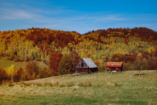 beautiful autumn landscapes in the Romanian mountains, Fantanele village area, Sibiu county, Cindrel mountains, Romania