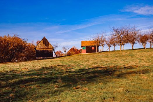 beautiful autumn landscapes in the Romanian mountains, Fantanele village area, Sibiu county, Cindrel mountains, Romania