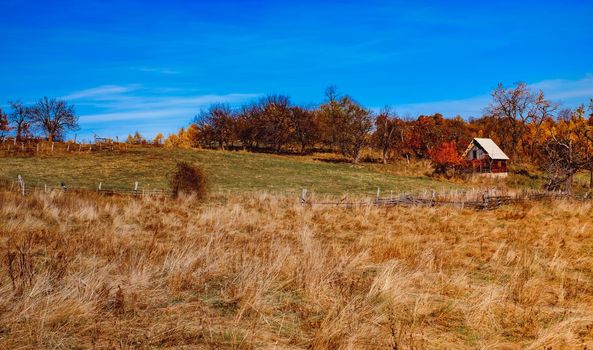 beautiful autumn landscapes in the Romanian mountains, Fantanele village area, Sibiu county, Cindrel mountains, Romania