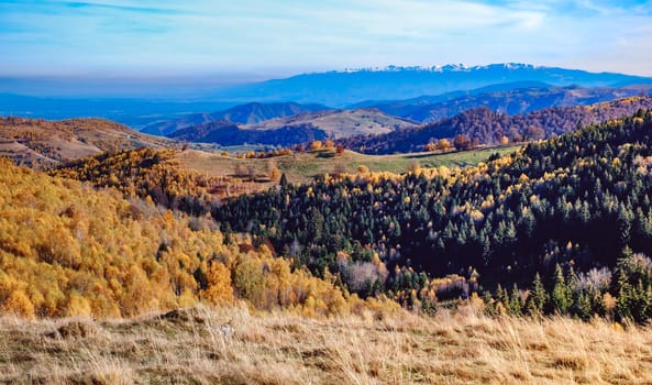 beautiful autumn landscapes in the Romanian mountains, Fantanele village area, Sibiu county, Cindrel mountains, Romania