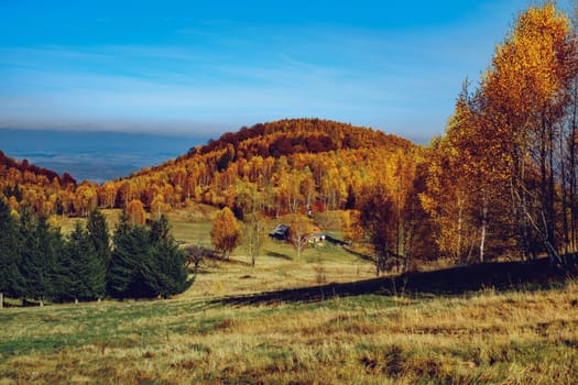 beautiful autumn landscapes in the Romanian mountains, Fantanele village area, Sibiu county, Cindrel mountains, Romania