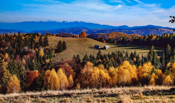 beautiful autumn landscapes in the Romanian mountains, Fantanele village area, Sibiu county, Cindrel mountains, Romania