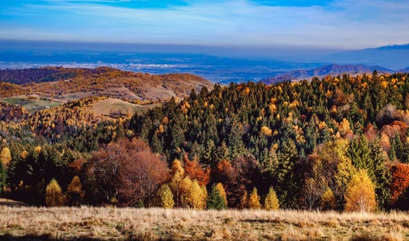 beautiful autumn landscapes in the Romanian mountains, Fantanele village area, Sibiu county, Cindrel mountains, Romania