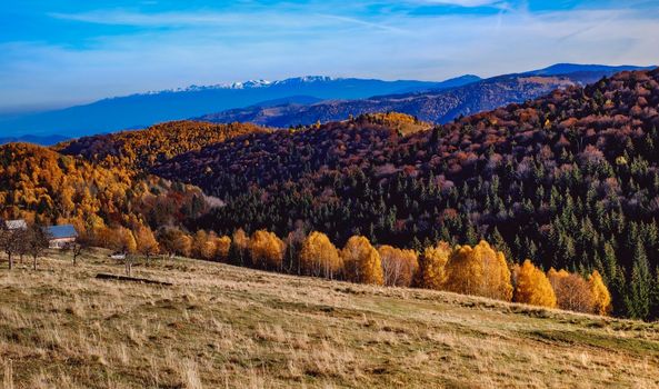 beautiful autumn landscapes in the Romanian mountains, Fantanele village area, Sibiu county, Cindrel mountains, Romania