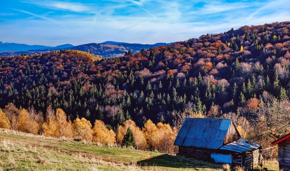 beautiful autumn landscapes in the Romanian mountains, Fantanele village area, Sibiu county, Cindrel mountains, Romania
