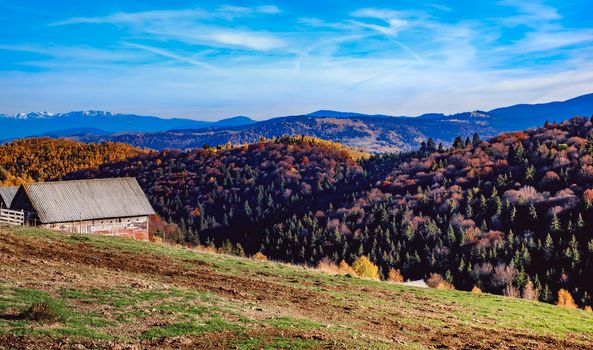 beautiful autumn landscapes in the Romanian mountains, Fantanele village area, Sibiu county, Cindrel mountains, Romania