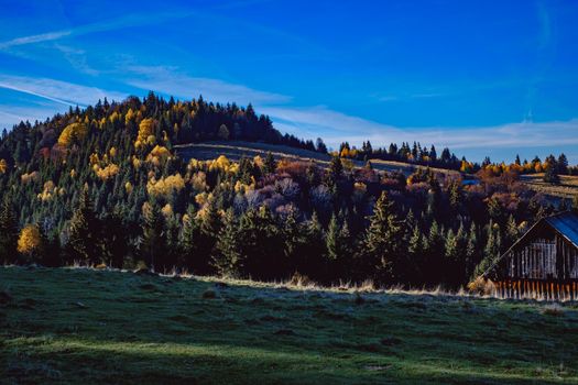 beautiful autumn landscapes in the Romanian mountains, Fantanele village area, Sibiu county, Cindrel mountains, Romania