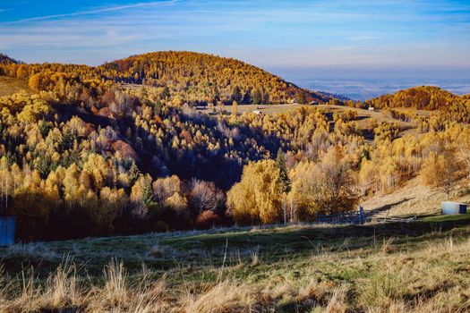 beautiful autumn landscapes in the Romanian mountains, Fantanele village area, Sibiu county, Cindrel mountains, Romania