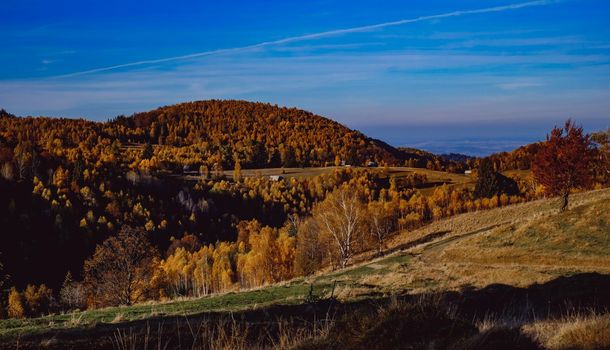 beautiful autumn landscapes in the Romanian mountains, Fantanele village area, Sibiu county, Cindrel mountains, Romania