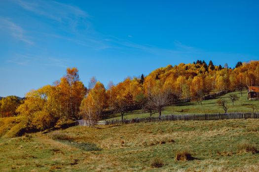 beautiful autumn landscapes in the Romanian mountains, Fantanele village area, Sibiu county, Cindrel mountains, Romania