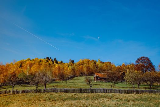 beautiful autumn landscapes in the Romanian mountains, Fantanele village area, Sibiu county, Cindrel mountains, Romania