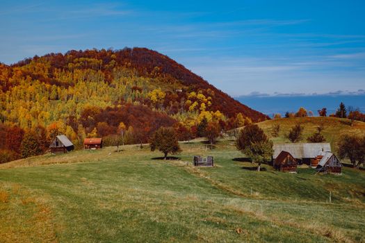 beautiful autumn landscapes in the Romanian mountains, Fantanele village area, Sibiu county, Cindrel mountains, Romania