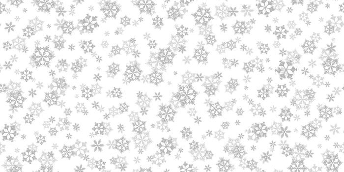 Winter seamless pattern with grey snowflakes on white background. Vector illustration for fabric, textile wallpaper, posters, gift wrapping paper. Christmas vector illustration. Falling snow.