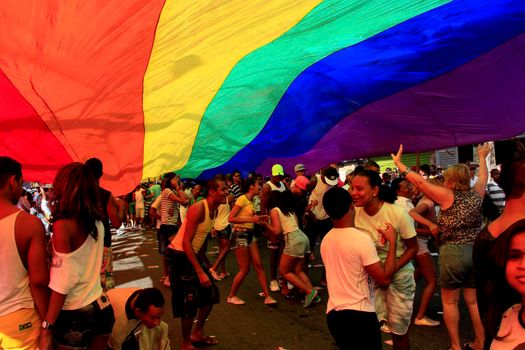 salvador, bahia / brazil - september 8, 2013: supporters of the gay movement are seen during a gay parade in the Campo Grande neighborhood in the city of Salvador.