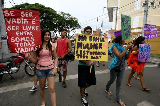 itabuna bahia / brazil - october 8, 2011: women participate in the March of Sluts in the city of Itabuna. The group asks for respect and attention from women.