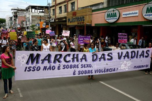 itabuna bahia / brazil - october 8, 2011: women participate in the March of Sluts in the city of Itabuna. The group asks for respect and attention from women.