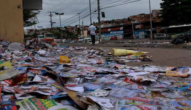 salvador, bahia / brazil - october 8, 2012: election propaganda pamphlet paper is seen during elections in the city of Salvador.