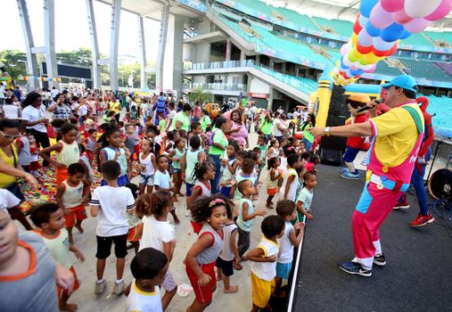 salvador, bahia / brazil - october 8, 2018: Children from Bahia day care centers are seen during an event at the Fonte Nova Arena in the city of Salvador.