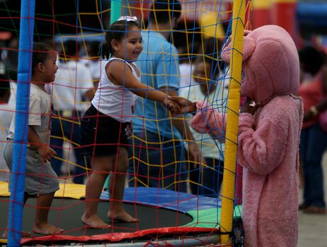 salvador, bahia / brazil - october 8, 2018: Children from Bahia day care centers are seen during an event at the Fonte Nova Arena in the city of Salvador.