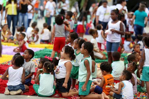 salvador, bahia / brazil - october 8, 2018: Children from Bahia day care centers are seen during an event at the Fonte Nova Arena in the city of Salvador.