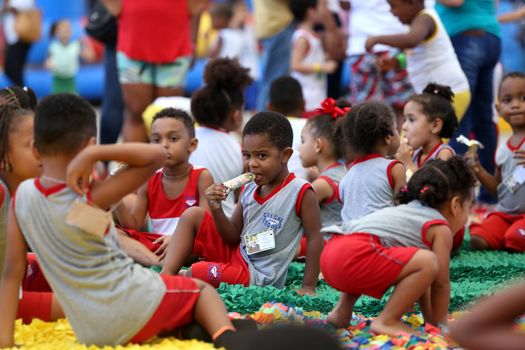 salvador, bahia / brazil - october 8, 2018: Children from public day care centers of the state of Bahia are seen during an event at the Fonte Nova Arena in the city of Salvador.


